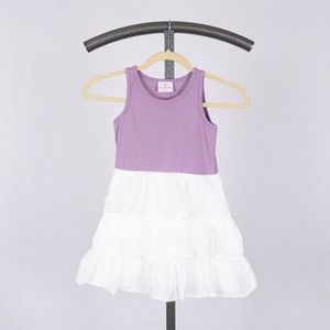 Hanna Andersson Purple & White Tired Ruffled Dress 100% Cotton Hanna 120 US 6-7